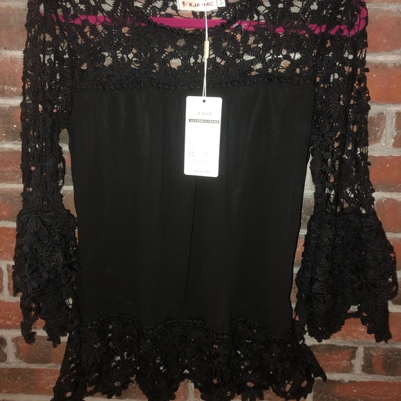 SEXY LACE BOHO TOP❤️ Black BNWT Ladies Size Medium - Picture 1 of 8